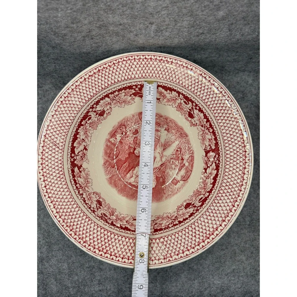 Homer Laughlin Currier & Ives Red Transferware Covered Bowl Husking Partridge